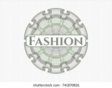 Green money style rosette with text Fashion inside