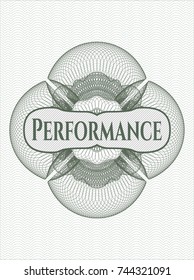 Green money style rosette with text Performance inside