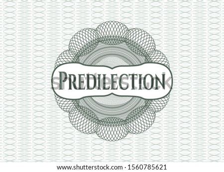 Green money style rosette with text Predilection inside