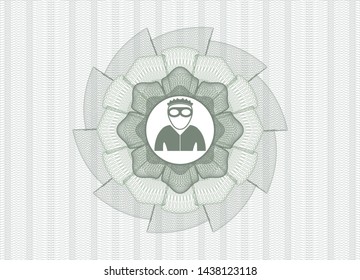 Green money style rosette with thief icon inside
