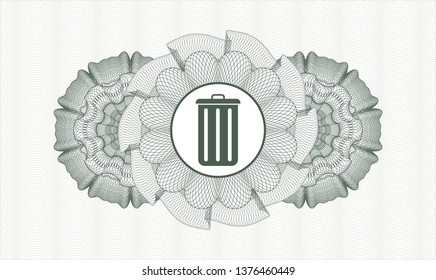 Green money style rosette with trash can icon inside