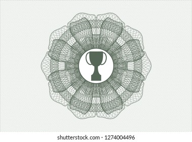 Green money style rosette with trophy icon inside