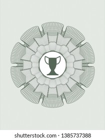 Green money style rosette with trophy icon inside