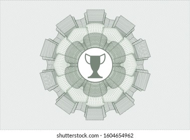 Green money style rosette with trophy icon inside