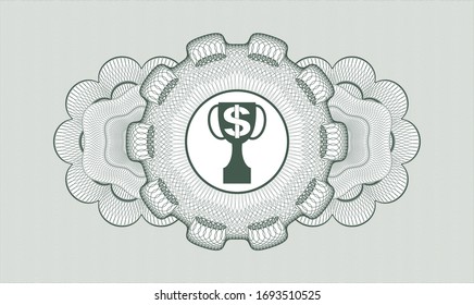 Green money style rosette with trophy with money symbol inside icon inside
