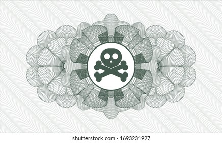 Green money style rosette. Vector Illustration. Detailed with crossbones icon inside