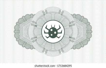 Green money style rosette. Vector Illustration. Detailed with bug icon inside