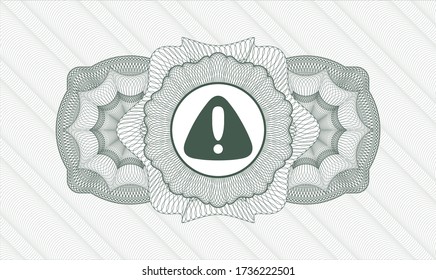 Rosette im Stil des grünen Geldes. Vector Illustration. Detaillierte Beschreibung mit dem Warnsymbol