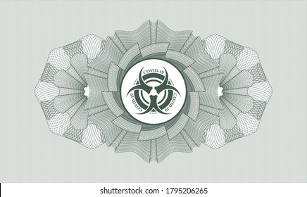 Green money style rosette. Vector Illustration. Detailed with biohazard covid-19 icon inside