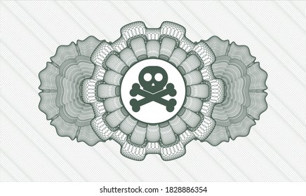 Green money style rosette. Vector Illustration. Detailed with crossbones icon inside