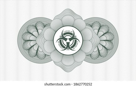 Green money style rosette. Vector Illustration. Detailed with biohazard covid-19 icon inside