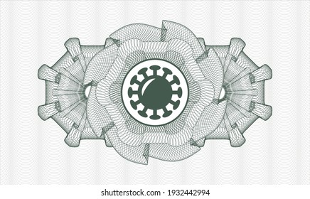 Rosette mit grünem Geld. Vektorgrafik. Detaillierte Angaben mit dem Coronavirus-Symbol im Inneren