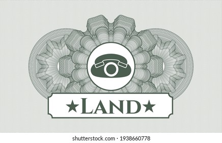 Rosette estilo dinero verde. Ilustración vectorial. Detallado con el icono del teléfono y el texto de Land dentro