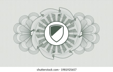 Green money style rosette. Vector Illustration. Detailed with armor icon inside