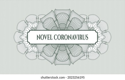 Rosette mit grünem Geld. Vektorgrafik. Detaillierte Angaben mit Text Novel Coronavirus Innen