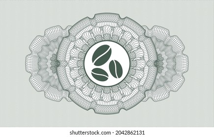 Green money style rosette. Vector Illustration. Detailed with coffee bean icon inside