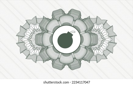 Green money style rosette. Vector Illustration. Detailed with bomb icon inside
