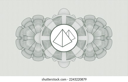Green money style rosette. Vector Illustration. Detailed with pyramids icon inside