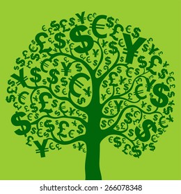 Green money tree. Vector Illustration