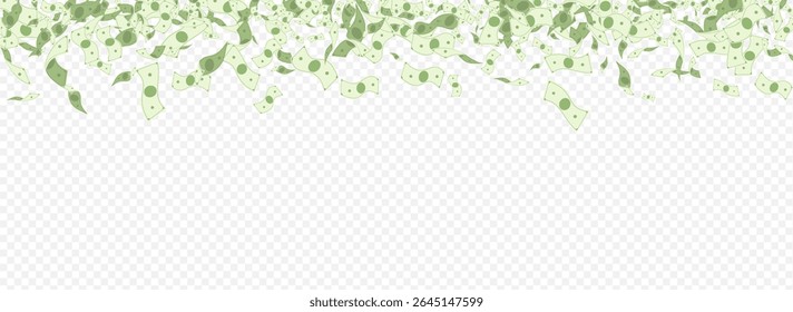 Green Money Vector Transparent Panoramic Background. Rich Cash Cover. Fall Paper Finance Poster. Business Dollar Casino Brochure.