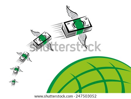 Green Money Wings Flies Fast Over Stock Vector Royalty Free - green money with wings flies fast over a green globe