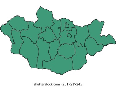Verde Mongolia Mapa simple con estados Vector de contorno fronterizo