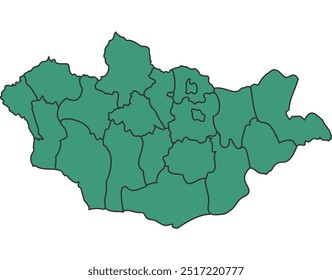 Green Mongolia Simple map with states border outline vector
