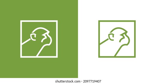 Green Monkey Head in Frame Minimal Animal Vector Logo