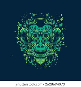 green monkey with leaf decoration artwork illustration