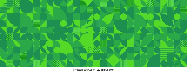 Green Monochromatic Bauhaus Pattern in geometric shapes. Geometric Green Banner. Vector Illustration. EPS 10.