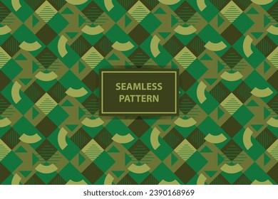 Patrón Bauhaus Monocromático Verde en formas geométricas. Pancarta verde geométrica. Ilustración vectorial. EPS 10.