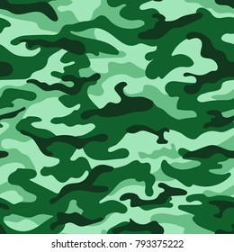 Green monochrome camouflage seamless pattern. Vector