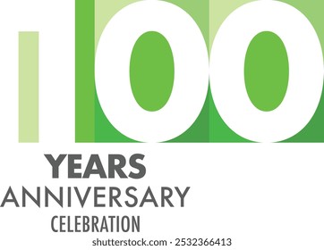 green monochrome color number of 100 years anniversary celebration logo style, isolated on white background.