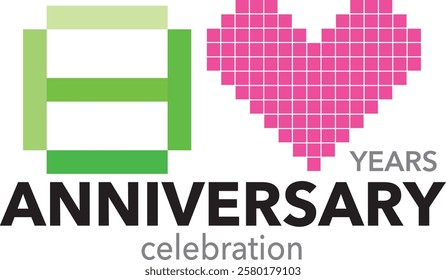 green monochrome color with square pink heart number 80 and word years anniversary celebration are in the bottom.