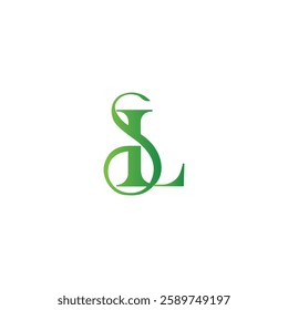 Green monogram merging stylized S and L with a graceful, flowing design. Perfect for modern branding or personal identity, conveying freshness and elegance.