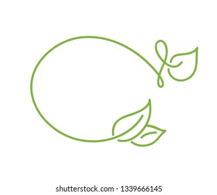 Green monoline calligraphy logo of green leaf ecology vector element. Divider or corner design for wedding and Valentines Day, birthday greeting card and web, eco vegan icon