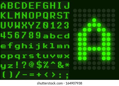 Green monospace dotted LED display letter set