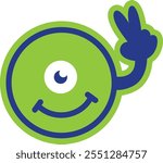 A green monster with a blue eye and a smiley face