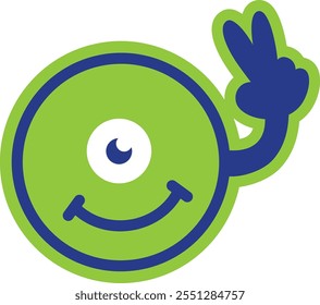 Un monstruo verde con un ojo azul y una cara sonriente