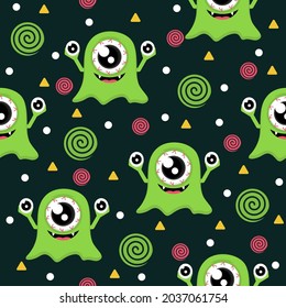 Green monster with bones halloween pattern illustrations