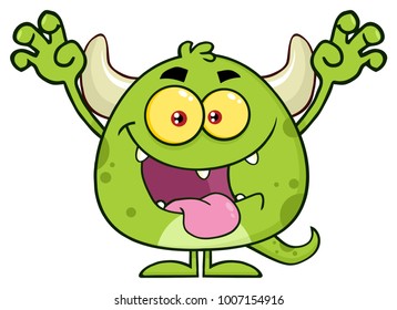 Green Monster Cartoon Emoji Character Scaring. Vector Illustration Isolated On White Background