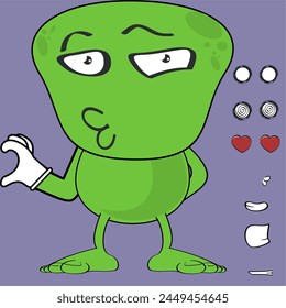 green monster cartoon heart sign expressions pack collection in vector format