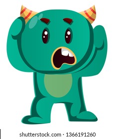 Green monster is confused vector illustration