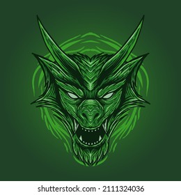 The green monster dragon head illustration