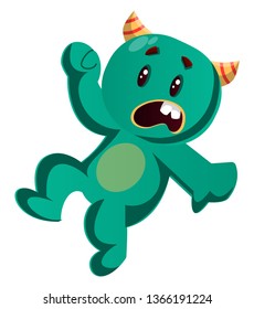 Green monster falling vector illustration