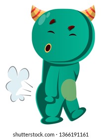 Green monster farting vector illustration