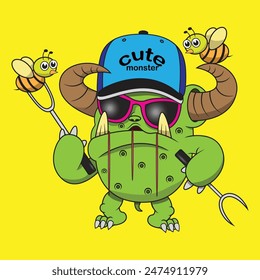 a green monster figure was stabbing a bee