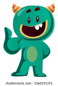 Green monster giving thumb up vector illustration