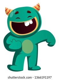 Green monster in a good mood vector illustration