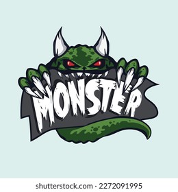 Green monster holding halloween banner